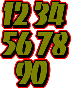 DOUBLE DIGIT / THRASHER STYLE: 1" - 8"  NUMBER DECALS  (custom colors)