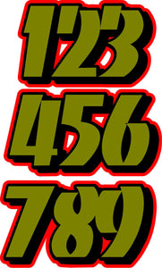 TRIPLE DIGIT / THRASHER STYLE: 1" - 8"  NUMBER DECALS  (custom colors)