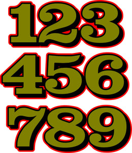 TRIPLE DIGIT / CLASSIC STYLE: 1" - 8"  NUMBER DECALS  (custom colors)