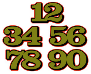 DOUBLE DIGIT / CLASSIC STYLE: 1" - 8"  NUMBER DECALS  (custom colors)